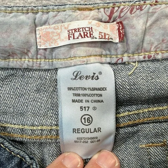 Levi's Girls 16 Regular 517 Stretch Flare Blue Denim Jeans Y2K‎ Style - Picture 7 of 9